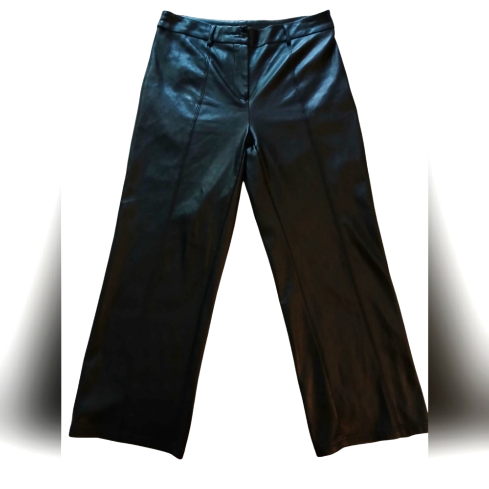 7 For All Mankind Fall Black Leather Cropped Rocker Punk Indie Grunge Pants-S/M - Picture 2 of 14
